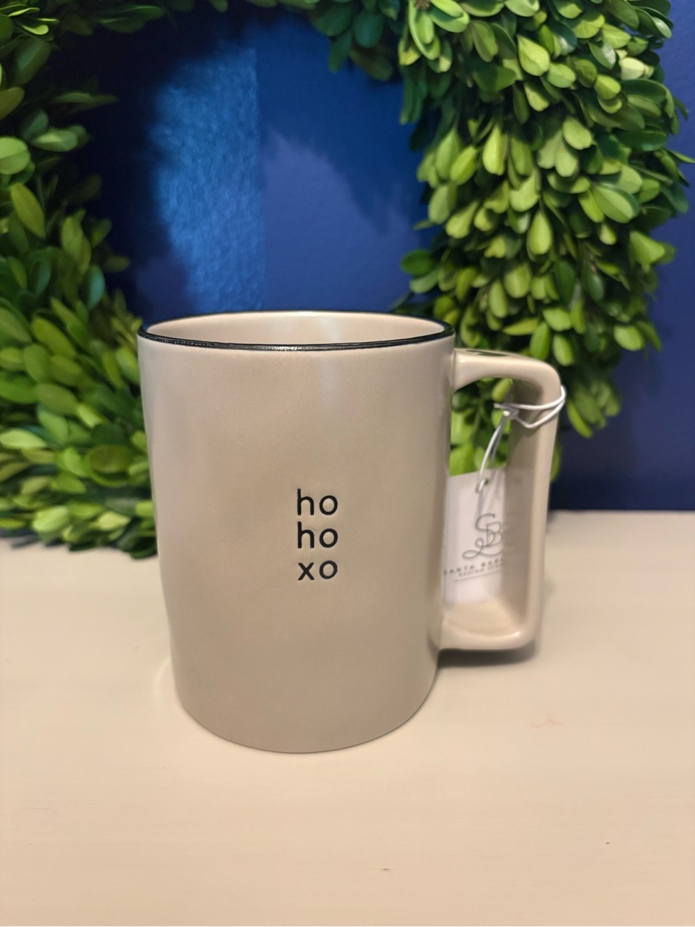 Ho Ho Xo Ceramic Coffee Mug in Cream